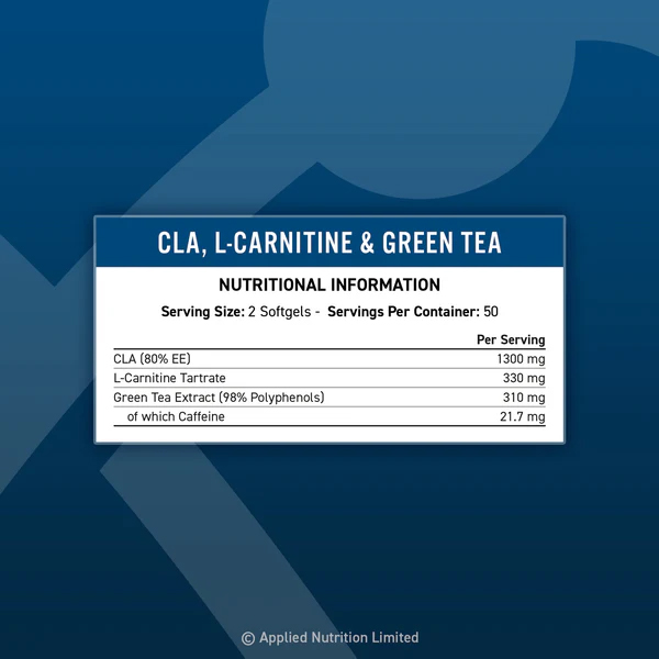Applied Nutrition - CLA, L-Carnitine & Green Tea, 100 caps - Image 2